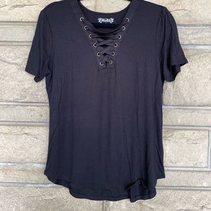 MUDD  Black lace front top, size L